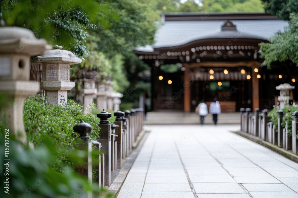 This image beautifully frames the entryway of a lush green shrine, showcasing traditional Japanese architecture amidst a serene natural backdrop, ideal for contemplative visits. This image beautifully frames the entryway of a lush green shrine, showcasing traditional Japanese architecture amidst a serene natural backdrop, ideal for contemplative visits.