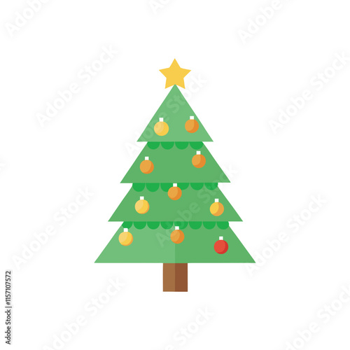 "Christmas Tree Vector Illustration – Festive New Year Icon Decorated with Lights"