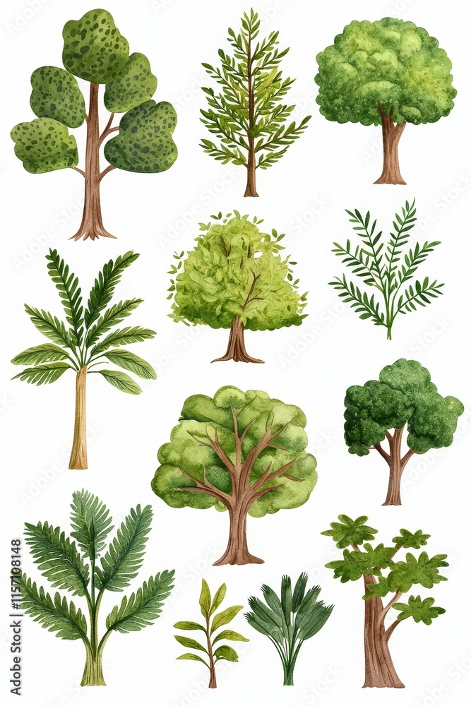Fototapeta premium Amidst dense foliage, lush green trees rise, creating a peaceful and tranquil atmosphere, ideal for nature-themed projects, backgrounds, or materials related to environmental conservation.