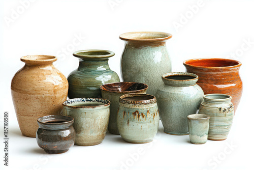 Handmade Ceramic Pots in Various Sizes Arranged in Artistic Display photo