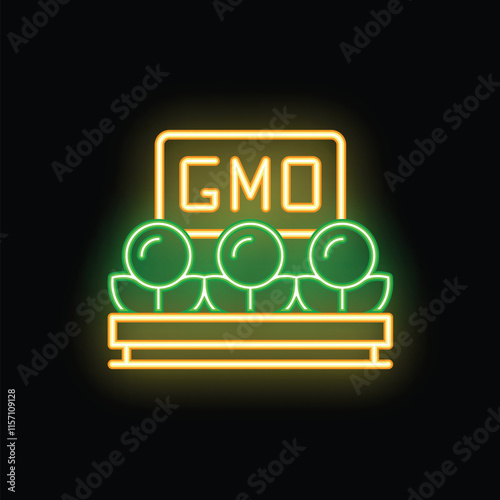 Neon sign showing genetically modified food producing growing plants