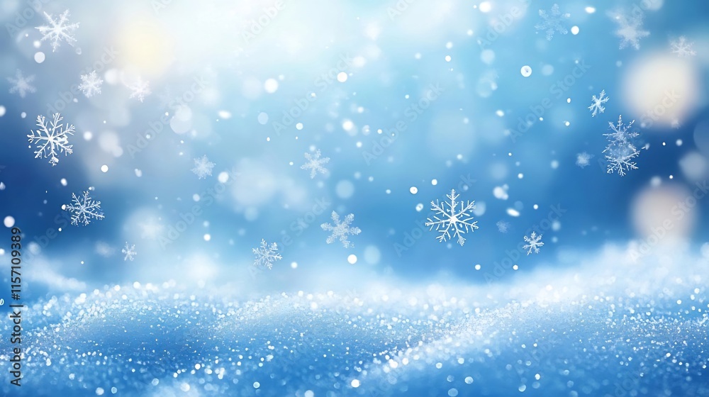 Sparkling winter snow landscape with falling snowflakes and bokeh lights. Sparkling winter snow landscape with falling snowflakes and bokeh lights.
