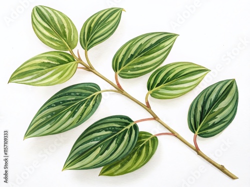 Watercolor Peperomia Branch: Exotic Green Plant Botanical Illustration photo