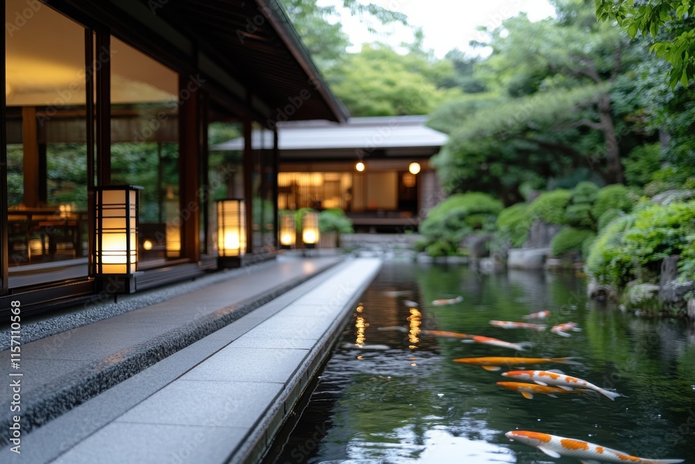 A tranquil Japanese garden scene featuring koi fish swimming peacefully in a pond, surrounded by lush greenery and soft lighting, inviting serenity and contemplation. A tranquil Japanese garden scene featuring koi fish swimming peacefully in a pond, surrounded by lush greenery and soft lighting, inviting serenity and contemplation.