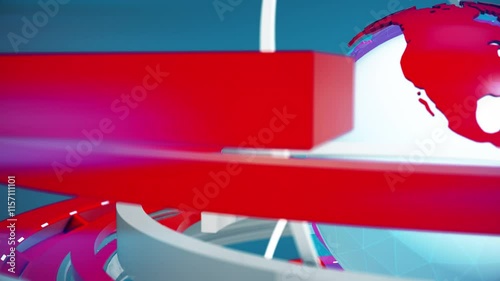 Graphic motion for news edition on TV broadcast with globe rotating on red background