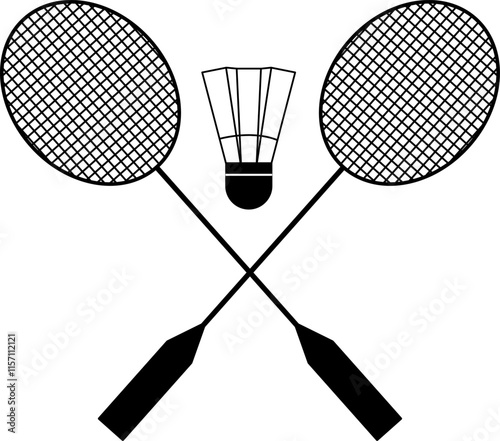 Two badminton rackets with a shuttlecock in between