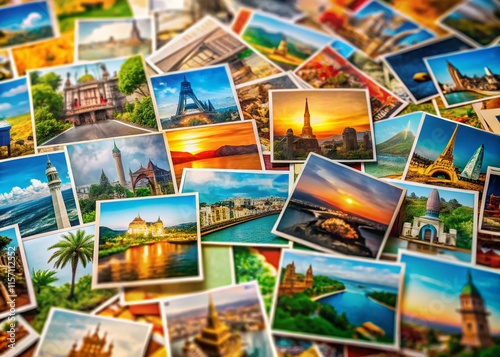 World Travel Destinations: Postcard Background for Vacation Memories