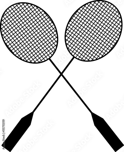 A badminton racket with a black handle and a black head. The racket is a simple design with a black and white color scheme
