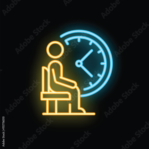 Neon signboard of a businessman waiting patiently, symbolizing time management and the anticipation of opportunities