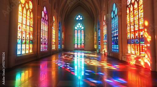 Sunlight without the sun being directly visible  colorful stained-glass windows  magnificent.