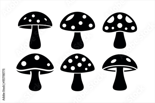  mushroom icons silhouette vector 