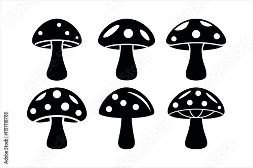  mushroom icons silhouette vector 