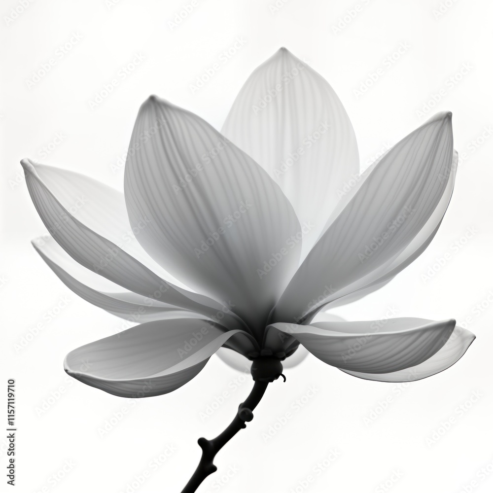 Obraz premium Elegant magnolia flower in monochrome. Closeup view of delicate petals. Abstract floral design. Soft, fresh aesthetic. Perfect for spring summer decor. Image suitable for wallpaper textile design.