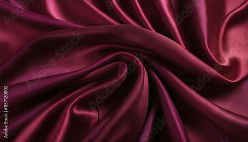 Elegant abstract background featuring soft folds of silk and satin fabric. Shades of deep black, burgundy, and magenta blend harmoniously, creating a luxurious, romantic ambiance. The silky shine and 