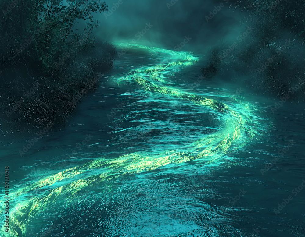 Obraz premium Glowing River at Night