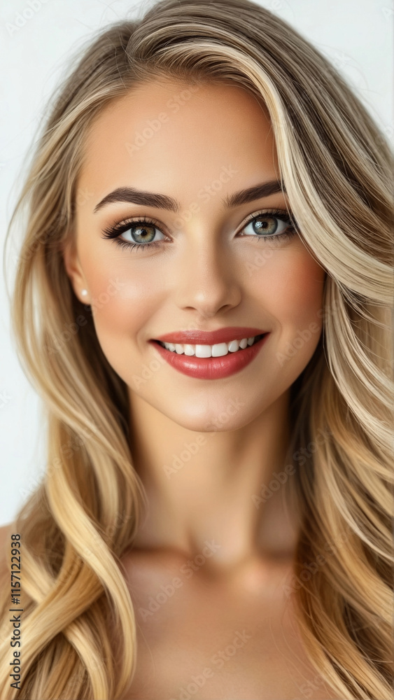 The blonde model with long curly hair smiles for the camera. The blonde model with long curly hair smiles for the camera.