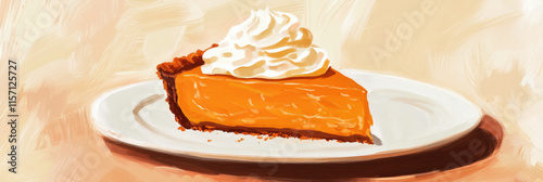 Festive Slice of Pumpkin Pie with Whipped Cream photo