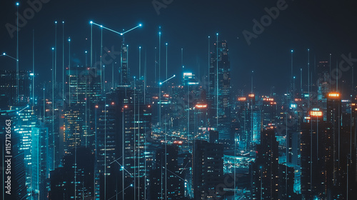 Wallpaper Mural Smart digital Innovation city with connection network reciprocity over the cityscape. of future smart wireless digital city and social media networking systems that connects people with in city Torontodigital.ca