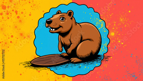 Cartoon beaver with a playful expression on a vibrant background showcasing artistic style
