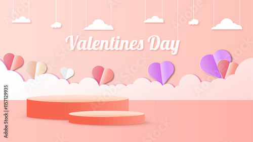 Happy Valentine's Day with stage podium embellished with heart-shaped decorations.