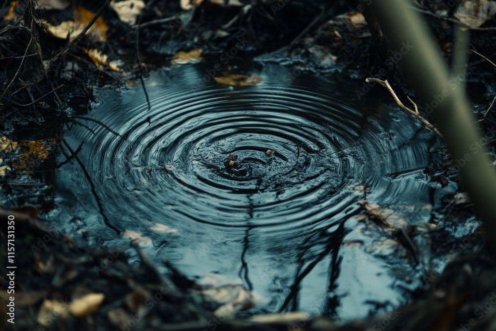 The gentle, overlapping ripples on the surface of a pond, bordered by fallen autumn leaves, evoke a sense of calmness and reflection in this serene landscape scene. The gentle, overlapping ripples on the surface of a pond, bordered by fallen autumn leaves, evoke a sense of calmness and reflection in this serene landscape scene.