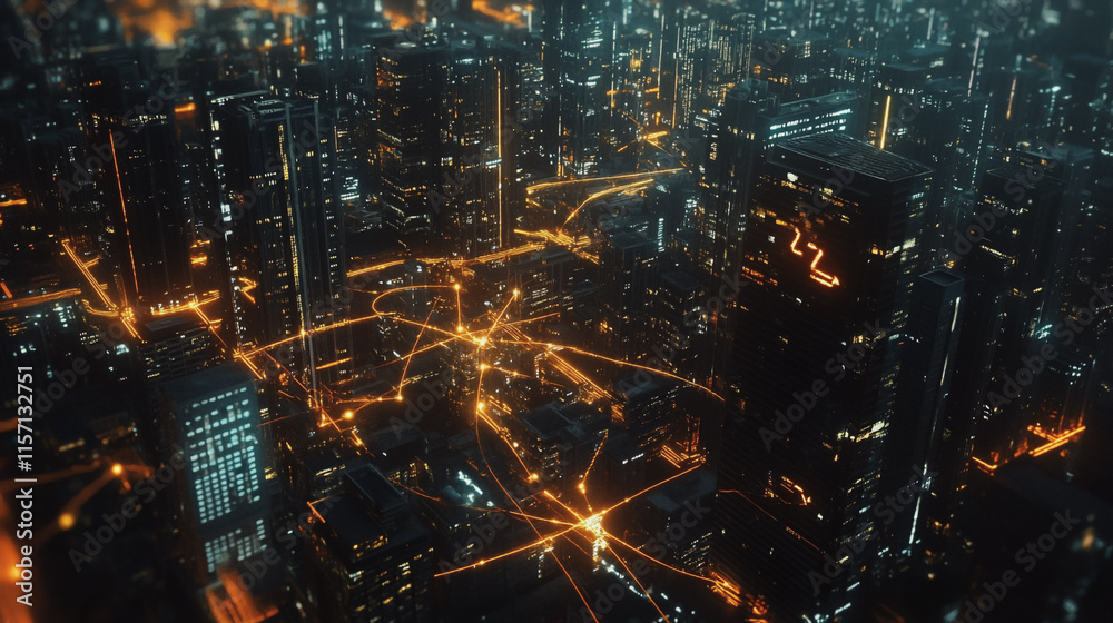 Smart digital Innovation city with connection network reciprocity over the cityscape. of future smart wireless digital city and social media networking systems that connects people with in city Smart digital Innovation city with connection network reciprocity over the cityscape. of future smart wireless digital city and social media networking systems that connects people with in city