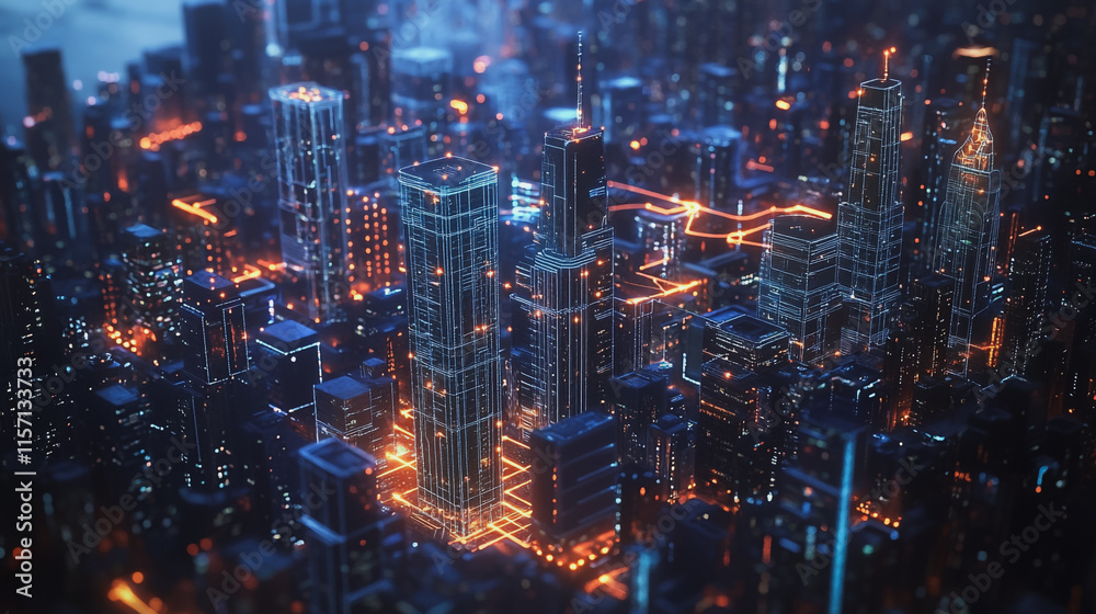 Smart digital Innovation city with connection network reciprocity over the cityscape. of future smart wireless digital city and social media networking systems that connects people with in city Smart digital Innovation city with connection network reciprocity over the cityscape. of future smart wireless digital city and social media networking systems that connects people with in city