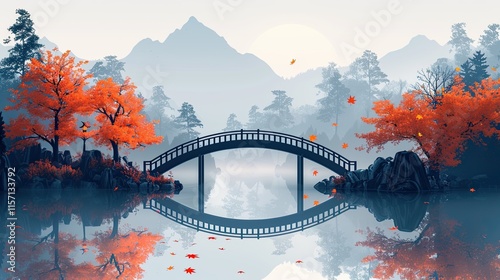 flat design, illustration, The Bridge of Friendship": Communities connect through a beautifully designed bridge