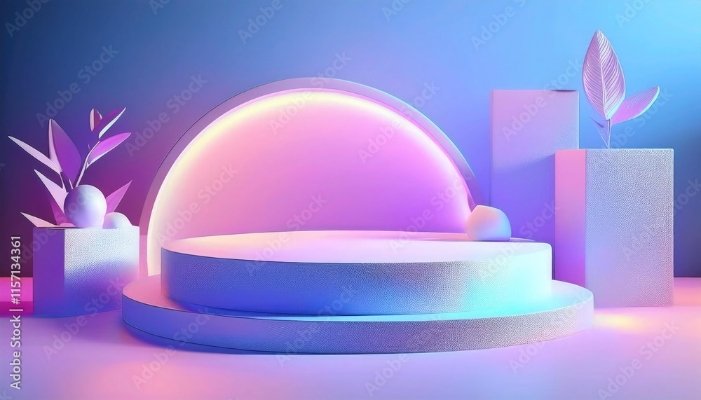 Clean Minimalist 3D Clay Podium with Organic Charm and Blue-Pink Gradient for Modern Product Presentations Clean Minimalist 3D Clay Podium with Organic Charm and Blue-Pink Gradient for Modern Product Presentations