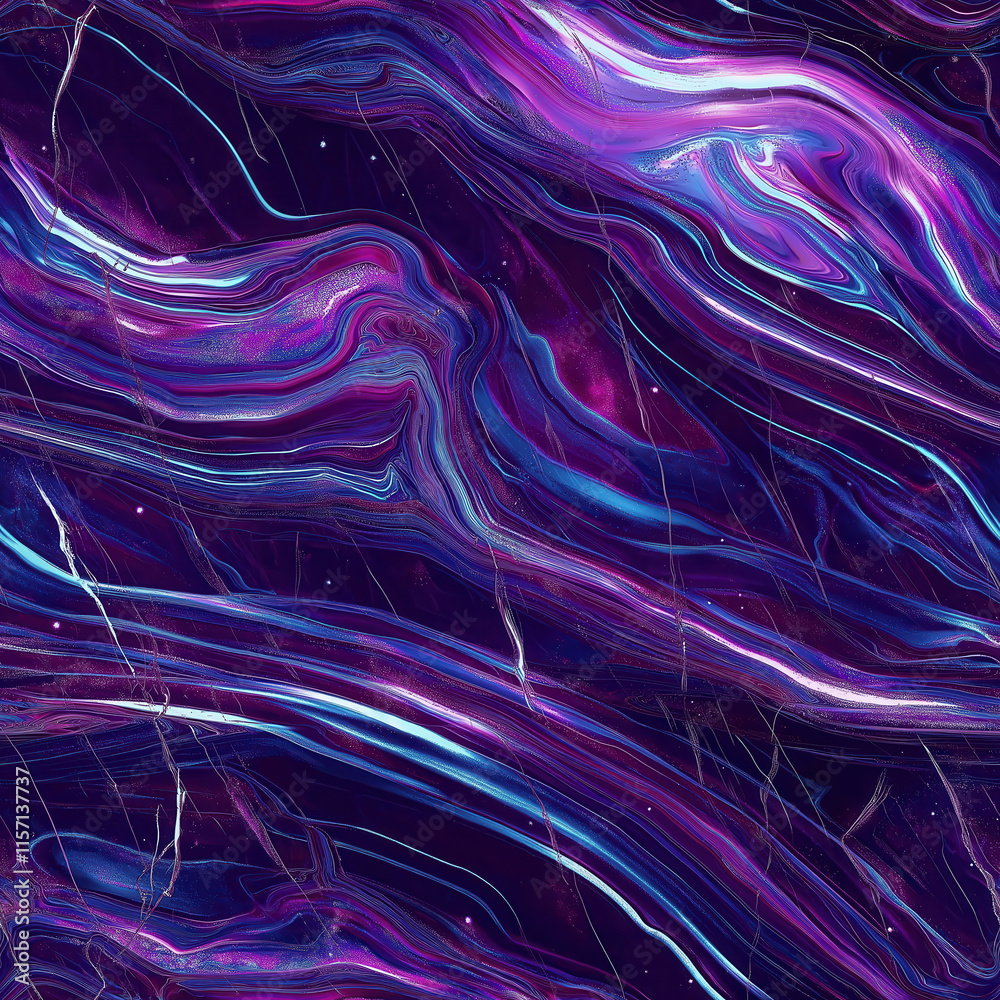 Obraz premium Seamless cosmic neon marble texture with swirling galaxy-inspired design