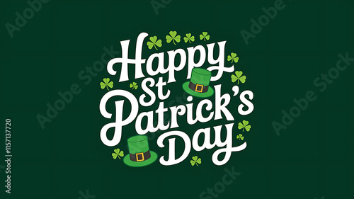 Irish st. patrick’s day greeting illustration with shamrock leaves, bold lettering, and a stylish green hat, great for holiday cards, invitations, and festival-themed artwork