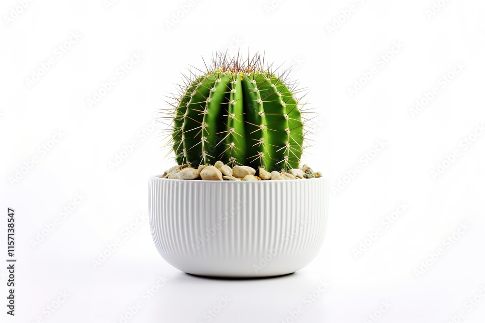 Round Cactus in White Pot