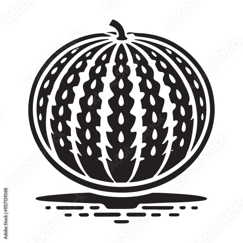 Watermelon Silhouette Vector Illustration, Solid White Background.