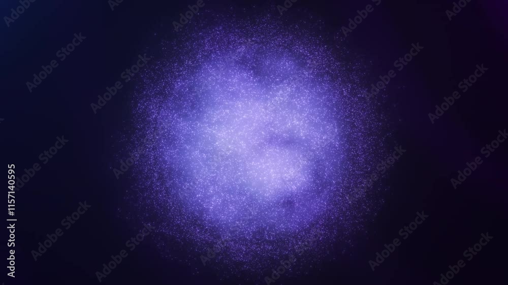 Shiny purple particles sphere on dark technology cyberspace background. Magic glowing cloudy orb made of digital futuristic sci fi energy fractals. Virtual reality dust globe. 4k 60fps looped graphic.