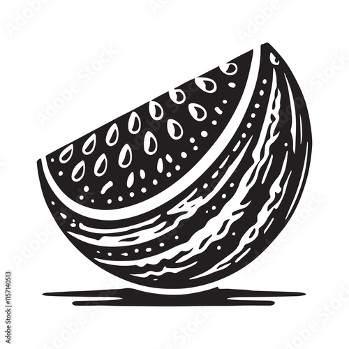 Watermelon Silhouette Vector Illustration, Solid White Background.