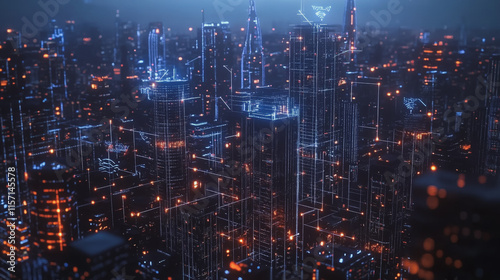 Wallpaper Mural Smart digital Innovation city with connection network reciprocity over the cityscape. of future smart wireless digital city and social media networking systems that connects people with in city Torontodigital.ca