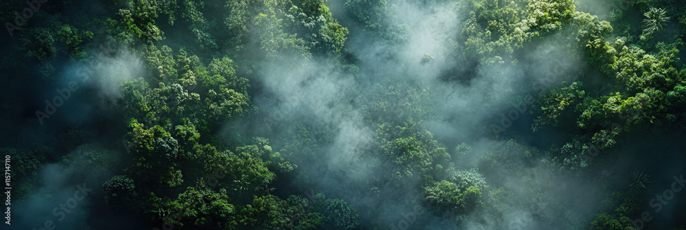 Misty Forest Canopy with Layers of Greenery Misty Forest Canopy with Layers of Greenery