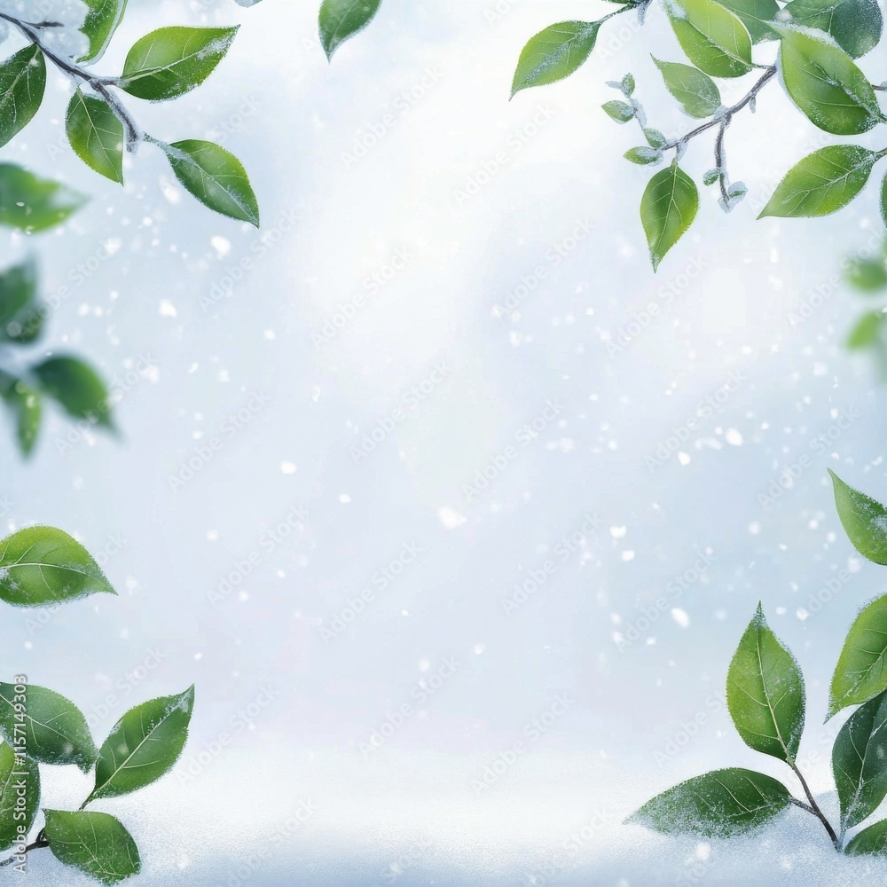Fototapeta premium Winter foliage with soft snow backdrop creating a serene natural setting