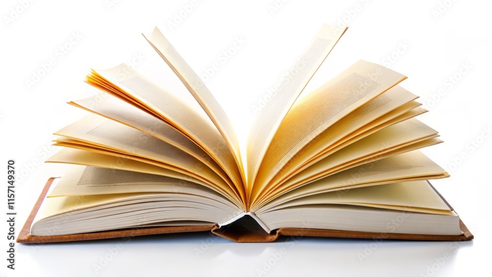 Fototapeta premium Blank Open Book Overhead Wide Angle - Pure White Background, Empty Pages, Education, Reading, Literature