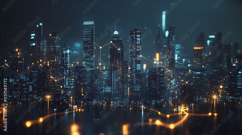 Smart digital Innovation city with connection network reciprocity over the cityscape. of future smart wireless digital city and social media networking systems that connects people with in city Smart digital Innovation city with connection network reciprocity over the cityscape. of future smart wireless digital city and social media networking systems that connects people with in city