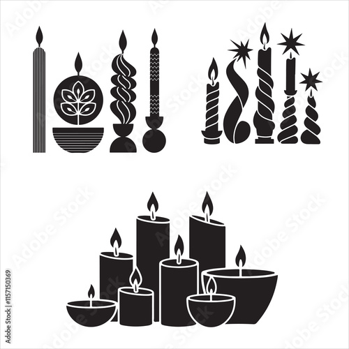 set of vector black candles silhouette