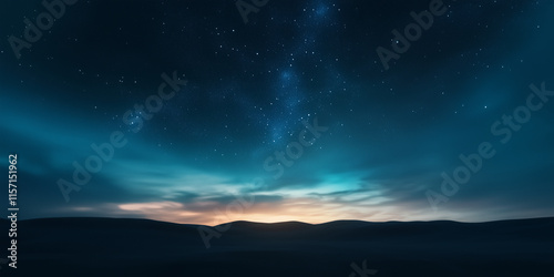  Beautiful night sky with stars over mountains, blue background
