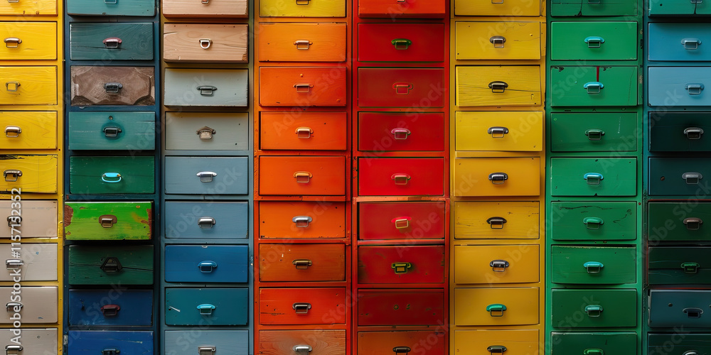 Multicolored Wooden Drawers with Metal Handles Multicolored Wooden Drawers with Metal Handles