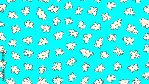 Popcorn seamless pattern on bright blue background. Popcorn motif cute cartoon style. Vector illustration