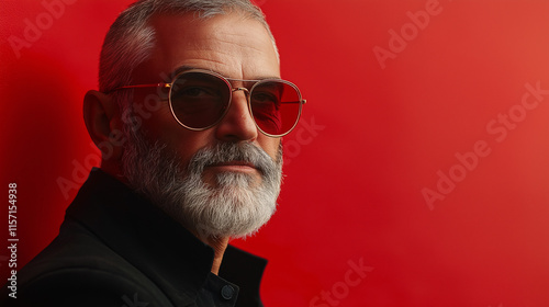 Fashionable senior man posing studio setting portrait photography vibrant background