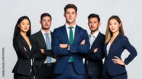 Confident Business Team Standing in Smart Casual Attire