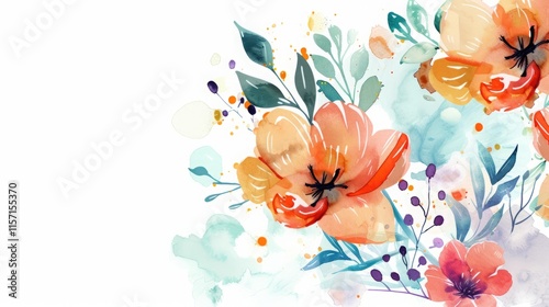 Fototapeta Naklejka Na Ścianę i Meble -  flowers painted in watercolor with space for text.