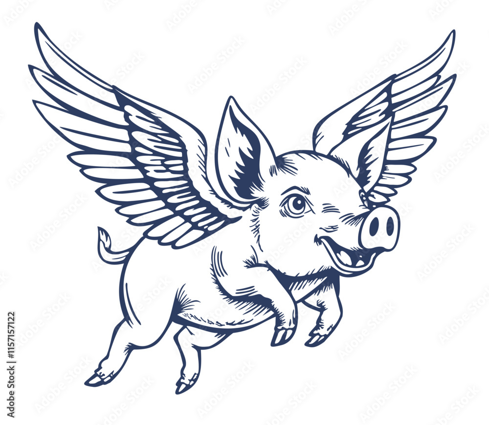 Piglet with wings. Flying pig. Vector isolated illustration Piglet with wings. Flying pig. Vector isolated illustration