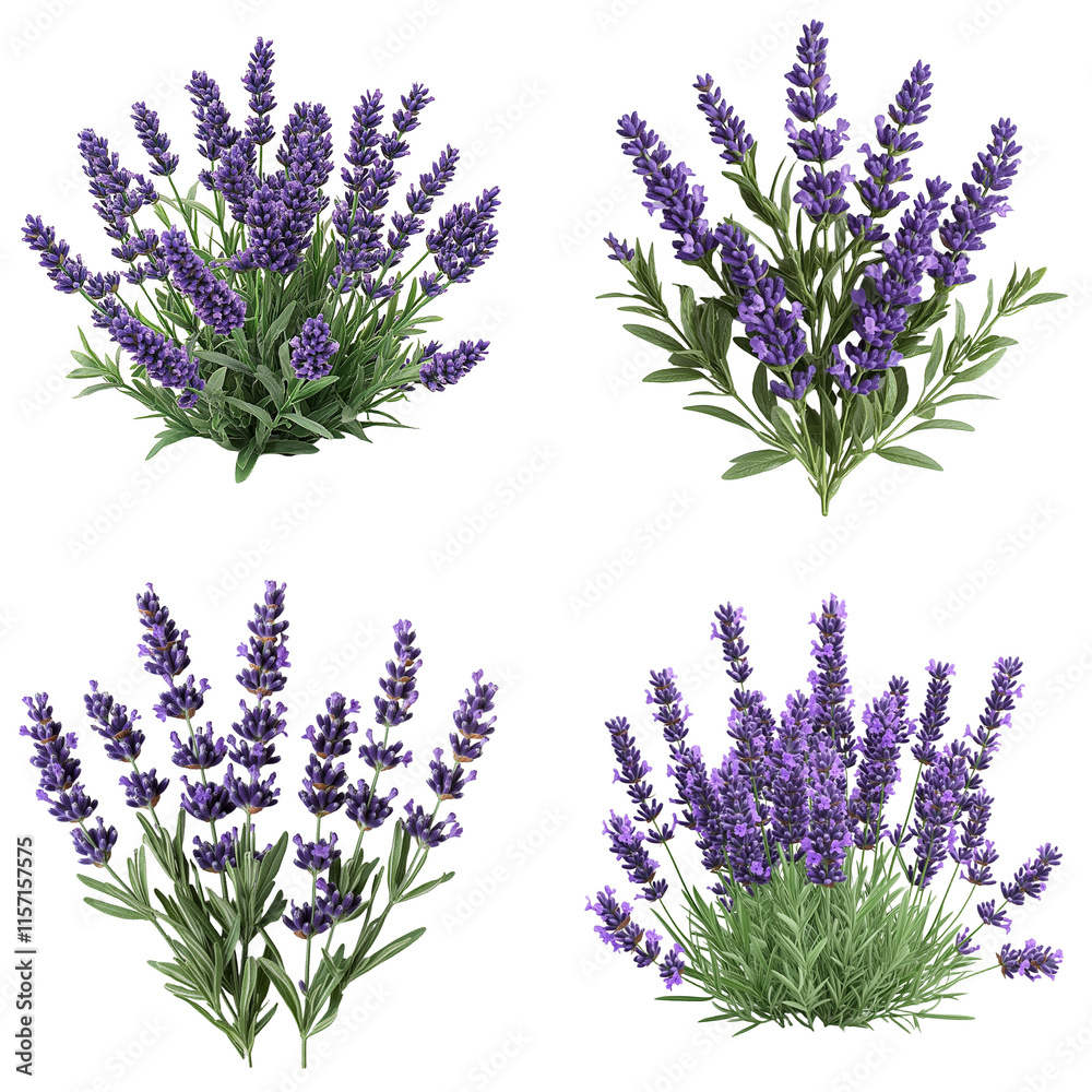Fototapeta premium Blooming Lavender Plant on White Background 