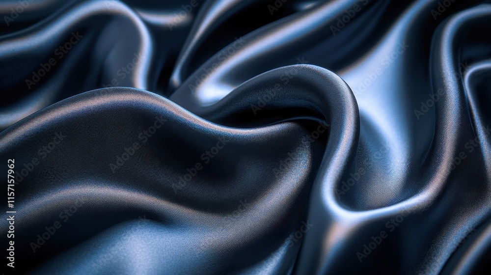 Fototapeta premium Abstract Draped Satin: A close-up shot of luxurious, deep blue satin fabric, draped in elegant waves, creating a sensual and captivating visual.